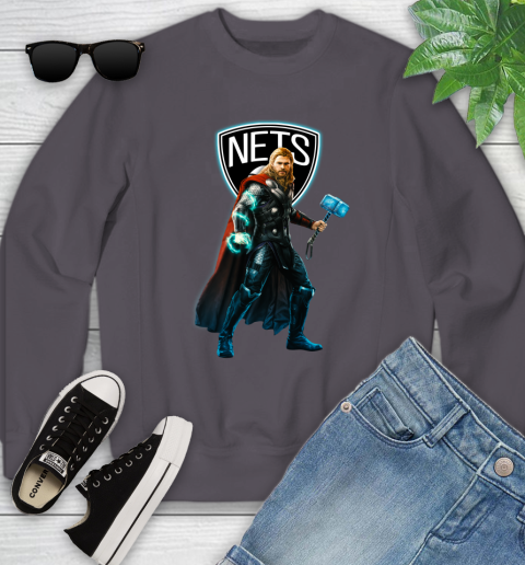 NBA Thor Avengers Endgame Basketball Brooklyn Nets Youth Sweatshirt 6