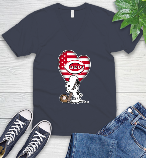 Cincinnati Reds MLB Baseball The Peanuts Movie Adorable Snoopy V-Neck T-Shirt 9