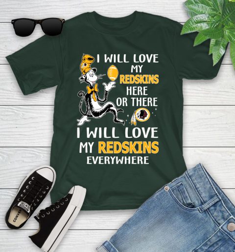 NFL Football Washington Redskins I Will Love My Redskins Everywhere Dr Seuss Shirt Youth T-Shirt 4