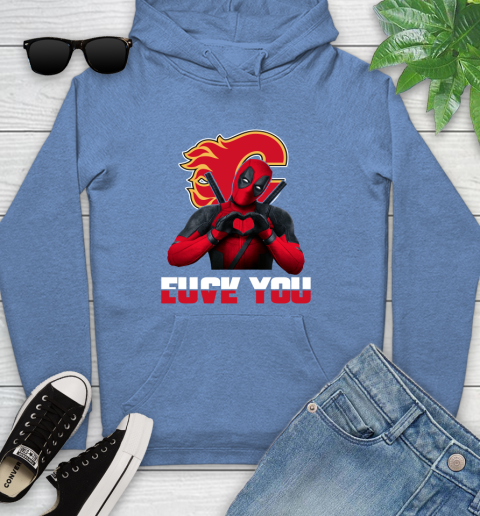 NHL Calgary Flames Deadpool Love You Fuck You Hockey Sports Youth Hoodie 13