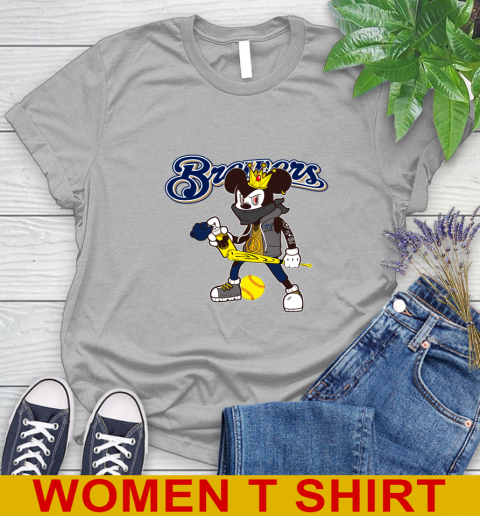 Milwaukee Brewers MLB Baseball Mickey Peace Sign Sports Women's T-Shirt - Image 6