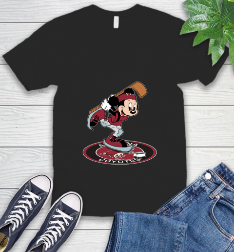 NHL Hockey Arizona Coyotes Cheerful Mickey Disney Shirt V-Neck T-Shirt