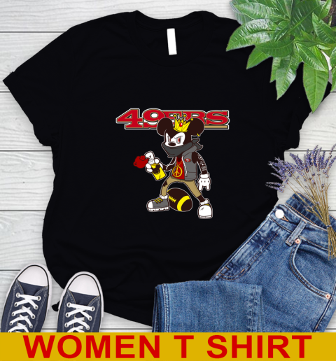 San Francisco 49ers NFL Football Mickey Peace Sign Sports Women's T-Shirt - Image 3