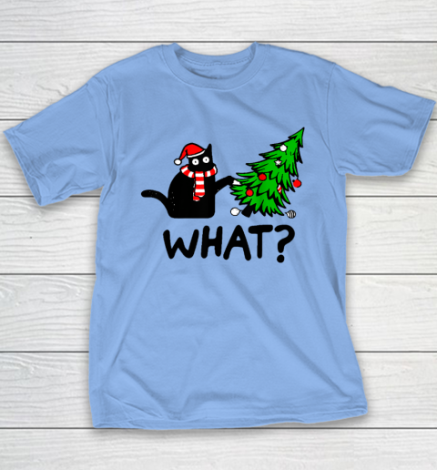 Funny Black Cat Gift Pushing Christmas Tree Over Cat What Youth T-Shirt 8