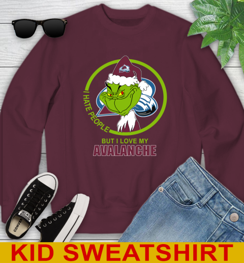 Colorado Avalanche NHL Christmas Grinch I Hate People But I Love My Favorite Hockey Team Youth Sweatshirt 5