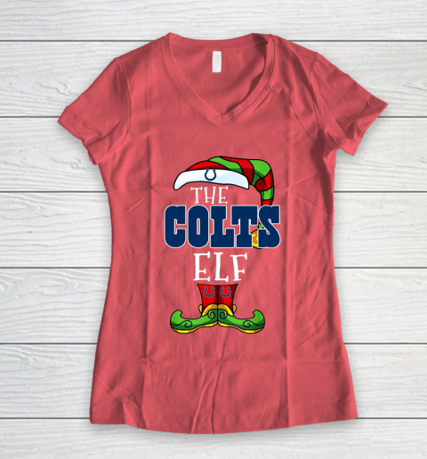 Indianapolis Colts Christmas ELF Funny NFL Women's V-Neck T-Shirt 4