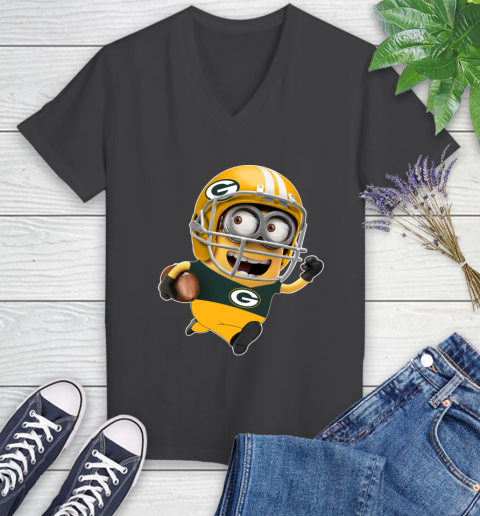 NFL Green Bay Packers Minions Disney Football Sports Women's V-Neck T-Shirt 8