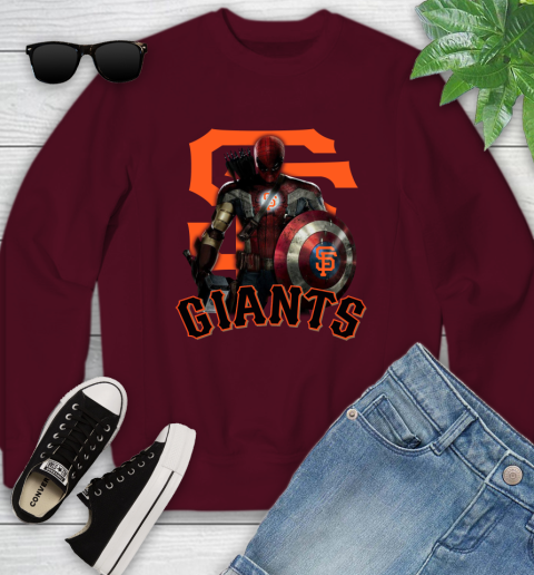MLB Captain America Thor Spider Man Hawkeye Avengers Endgame Baseball San Francisco Giants Youth Sweatshirt 5