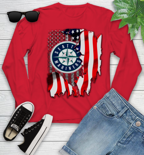 Seattle Mariners MLB Baseball American Flag Youth Long Sleeve 11