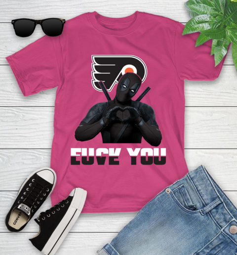 NHL Philadelphia Flyers Deadpool Love You Fuck You Hockey Sports Youth T-Shirt 11