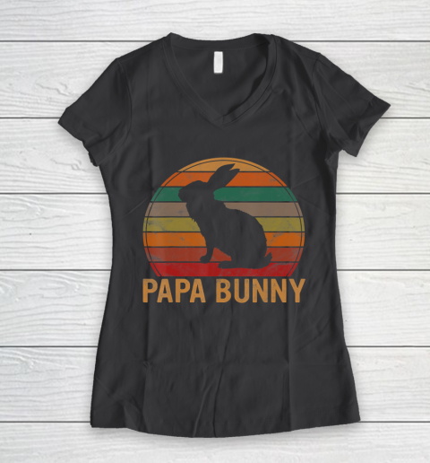 Father gift shirt Mens Retro Papa Bunny Sunset Gift Pet Rabbit Owner Daddy Easter T Shirt Women's V-Neck T-Shirt 6
