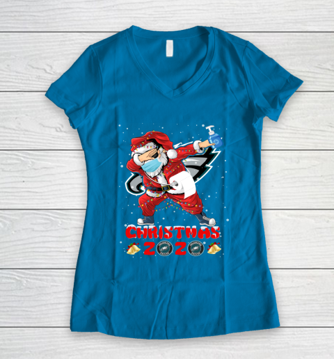 Philadelphia Eagles Funny Santa Claus Dabbing Christmas 2020 NFL Women's V-Neck T-Shirt 5