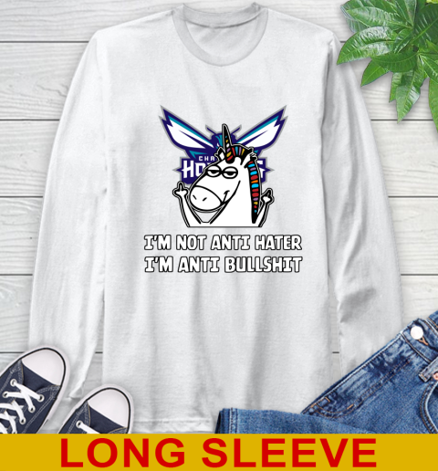 Charlotte Hornets NBA Basketball Unicorn I'm Not Anti Hater I'm Anti Bullshit Long Sleeve T-Shirt