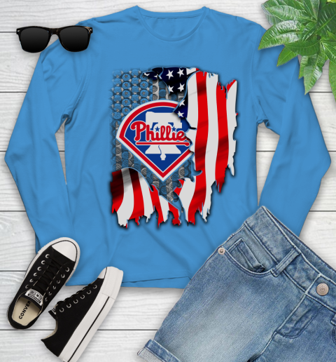 Philadelphia Phillies MLB Baseball American Flag Youth Long Sleeve 8