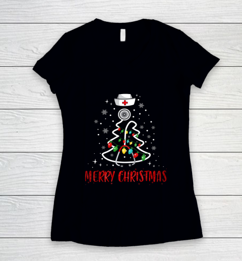 Womens Nurse Christmas Tree Lights Funny Nurse Xmas Gift Women's V-Neck T-Shirt