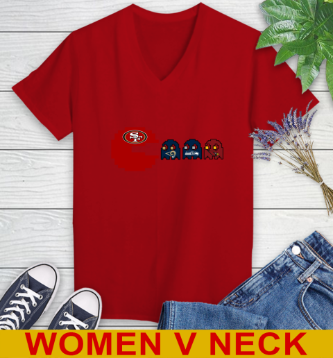 San Francisco 49ers NFL Football Pac Man Champion Women's V-Neck T-Shirt 12