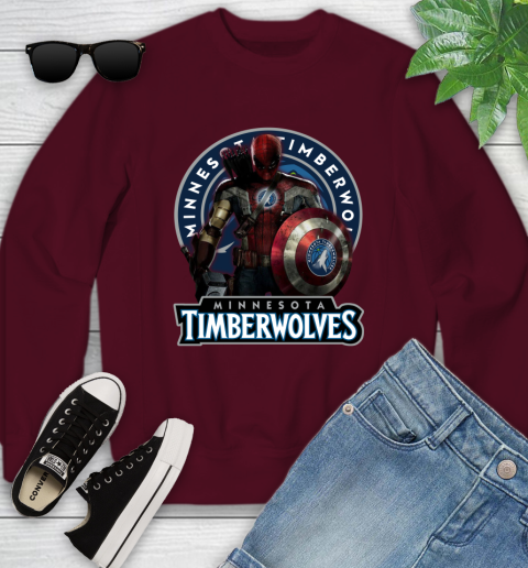Minnesota Timberwolves NBA Basketball Captain America Thor Spider Man Hawkeye Avengers Youth Sweatshirt 5