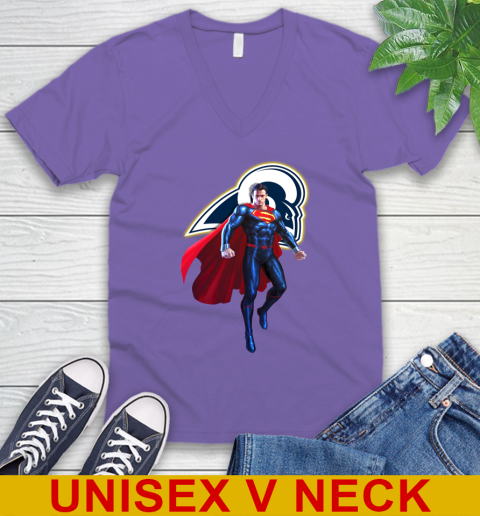 NFL Superman DC Sports Football Los Angeles Rams V-Neck T-Shirt 9