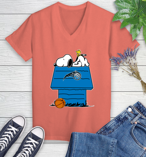 Orlando Magic NBA Basketball Snoopy Woodstock The Peanuts Movie Women's V-Neck T-Shirt 6
