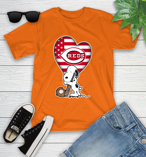 Cincinnati Reds MLB Baseball The Peanuts Movie Adorable Snoopy Youth T-Shirt 7