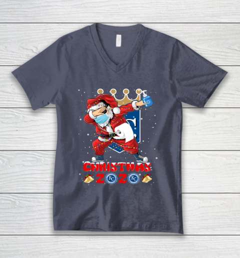 Kansas City Royals Funny Santa Claus Dabbing Christmas 2020 MLB V-Neck T-Shirt 7