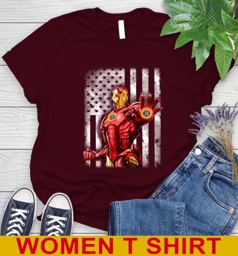 Toronto Raptors NBA Basketball Iron Man Avengers American Flag Shirt Women's T-Shirt 6