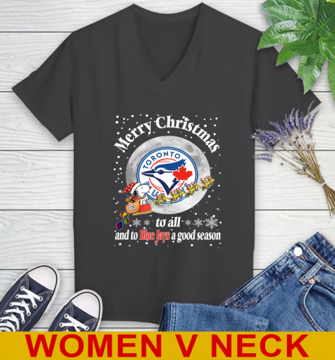 Toronto Blue Jays Merry Christmas To All And To Blue Jays A Good Season MLB Baseball Sports Women's V-Neck T-Shirt 8
