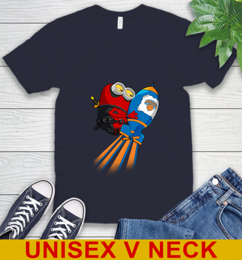 NBA Basketball New York Knicks Deadpool Minion Marvel Shirt V-Neck T-Shirt 2
