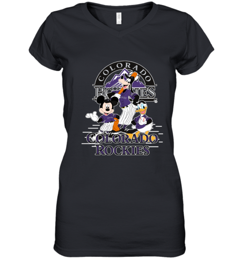 Colorado Rockies Mickey Donald And Goofy Baseball Women's V-Neck T-Shirt