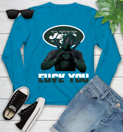 NHL New York Jets Deadpool Love You Fuck You Football Sports Youth Long Sleeve 8