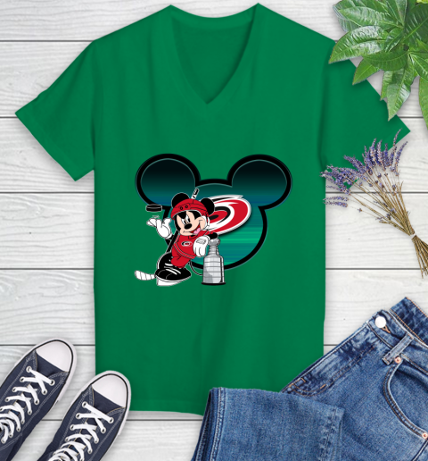 NHL Carolina Hurricanes Stanley Cup Mickey Mouse Disney Hockey T Shirt Women's V-Neck T-Shirt 5