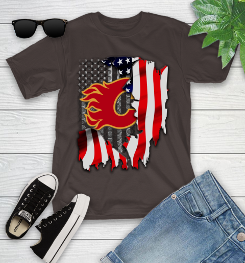 Calgary Flames NHL Hockey American Flag Youth T-Shirt 7