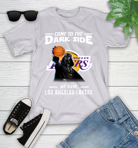 NBA Come To The Dark Side We Have Los Angeles Lakers Star Wars Darth Vader Basketball Youth T-Shirt 4