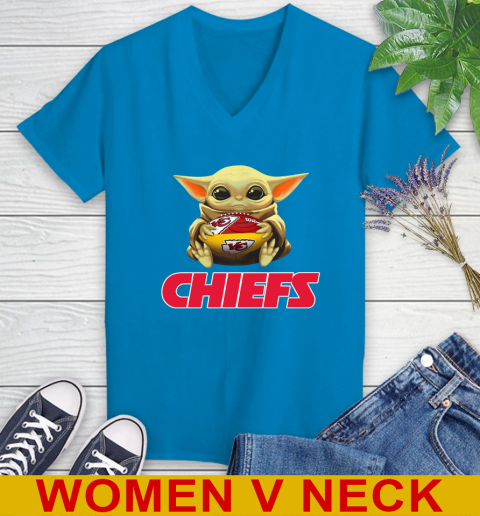 NFL Football Kansas City Chiefs Baby Yoda Star Wars Shirt Women's V-Neck T-Shirt 8