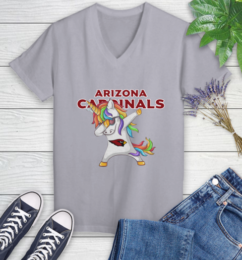 Arizona Cardinals NFL Football Funny Unicorn Dabbing Sports Women's V-Neck T-Shirt 4