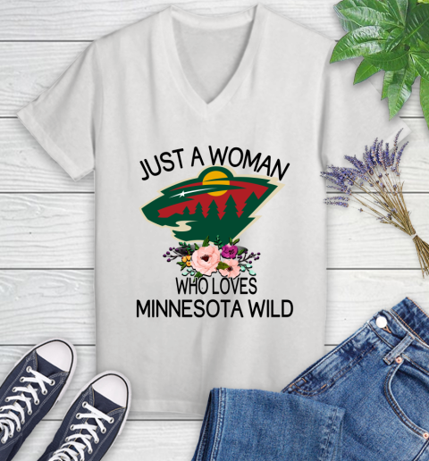 NHL Just A Woman Who Loves Minnesota Wild Hockey Sports Women's V-Neck T-Shirt
