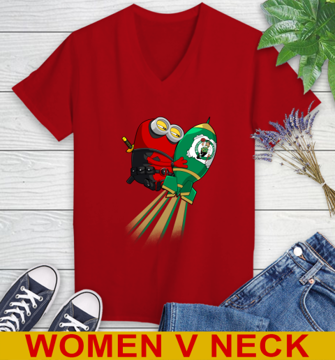 NBA Basketball Boston Celtics Deadpool Minion Marvel Shirt Women's V-Neck T-Shirt 10