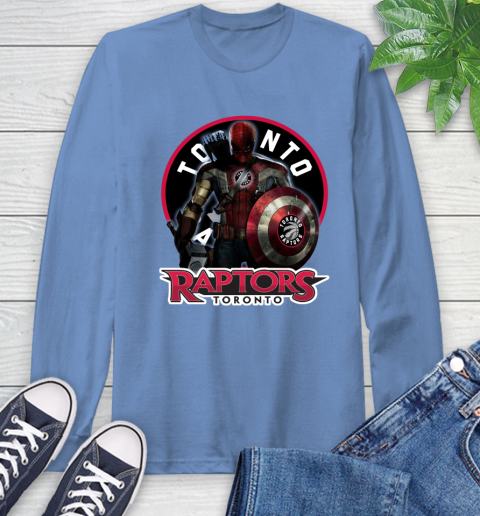 Toronto Raptors NBA Basketball Captain America Thor Spider Man Hawkeye Avengers Long Sleeve T-Shirt 11