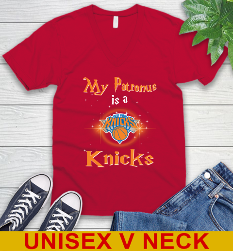 NBA Basketball Harry Potter My Patronus Is A New York Knicks V-Neck T-Shirt 6