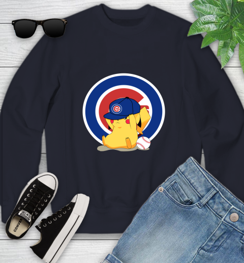 MLB Pikachu Baseball Sports Chicago Cubs Youth Sweatshirt 3