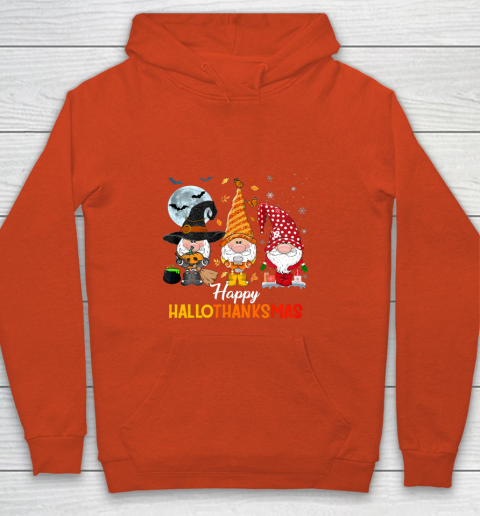 Gnomes Halloween And Merry Christmas Happy Hallothanksmas Youth Hoodie 3