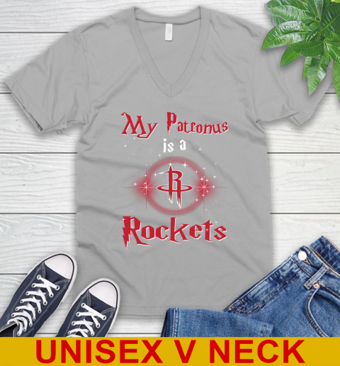NBA Basketball Harry Potter My Patronus Is A Houston Rockets V-Neck T-Shirt 3