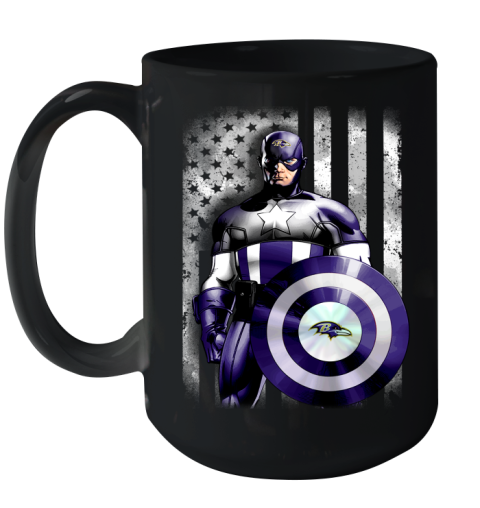 Baltimore Ravens NFL Football Captain America Marvel Avengers American Flag Shirt Ceramic Mug 15oz