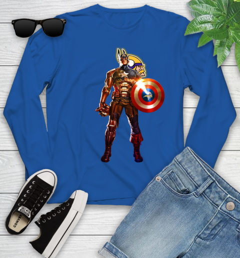 NFL Captain America Marvel Avengers Endgame Football Sports Minnesota Vikings Youth Long Sleeve 9