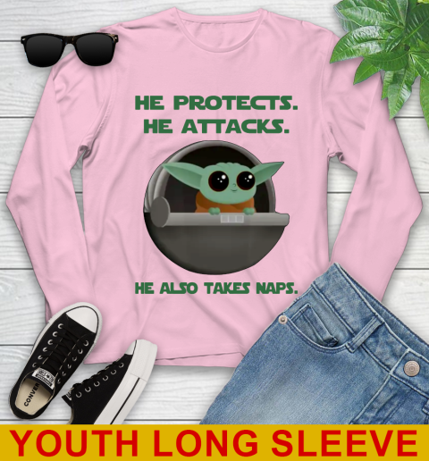 He Protects He Attacks He Also Takes Naps Baby Yoda Star Wars Shirts Youth Long Sleeve 8