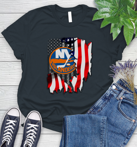 New York Islanders NHL Hockey American Flag Women's T-Shirt 8