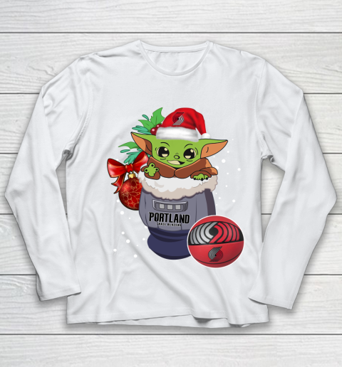 Portland Trail Blazers Christmas Baby Yoda Star Wars Funny Happy NBA Youth Long Sleeve 2