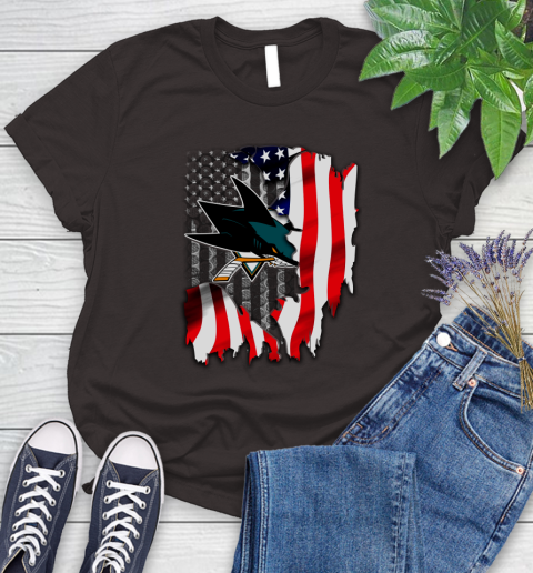 San Jose Sharks NHL Hockey American Flag Women's T-Shirt 11
