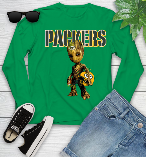 Green Bay Packers NFL Football Groot Marvel Guardians Of The Galaxy Youth Long Sleeve 6
