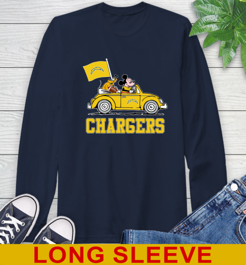NFL Football Los Angeles Chargers Pluto Mickey Driving Disney Shirt Long Sleeve T-Shirt 4